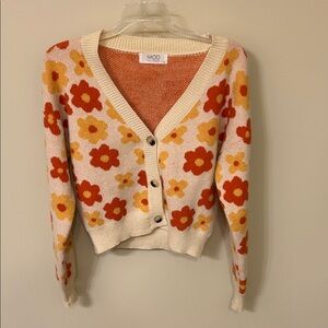 MOD Women's Floral Knit Cardigan - Cream and Orange